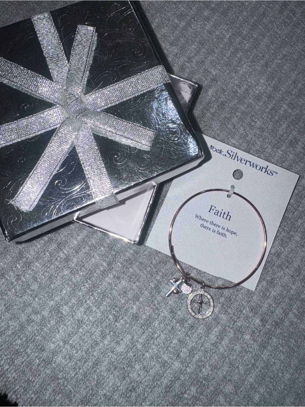 Belk Silverworks Faith Charm Bangle Bracelet Cross Crystal Accents Boxed